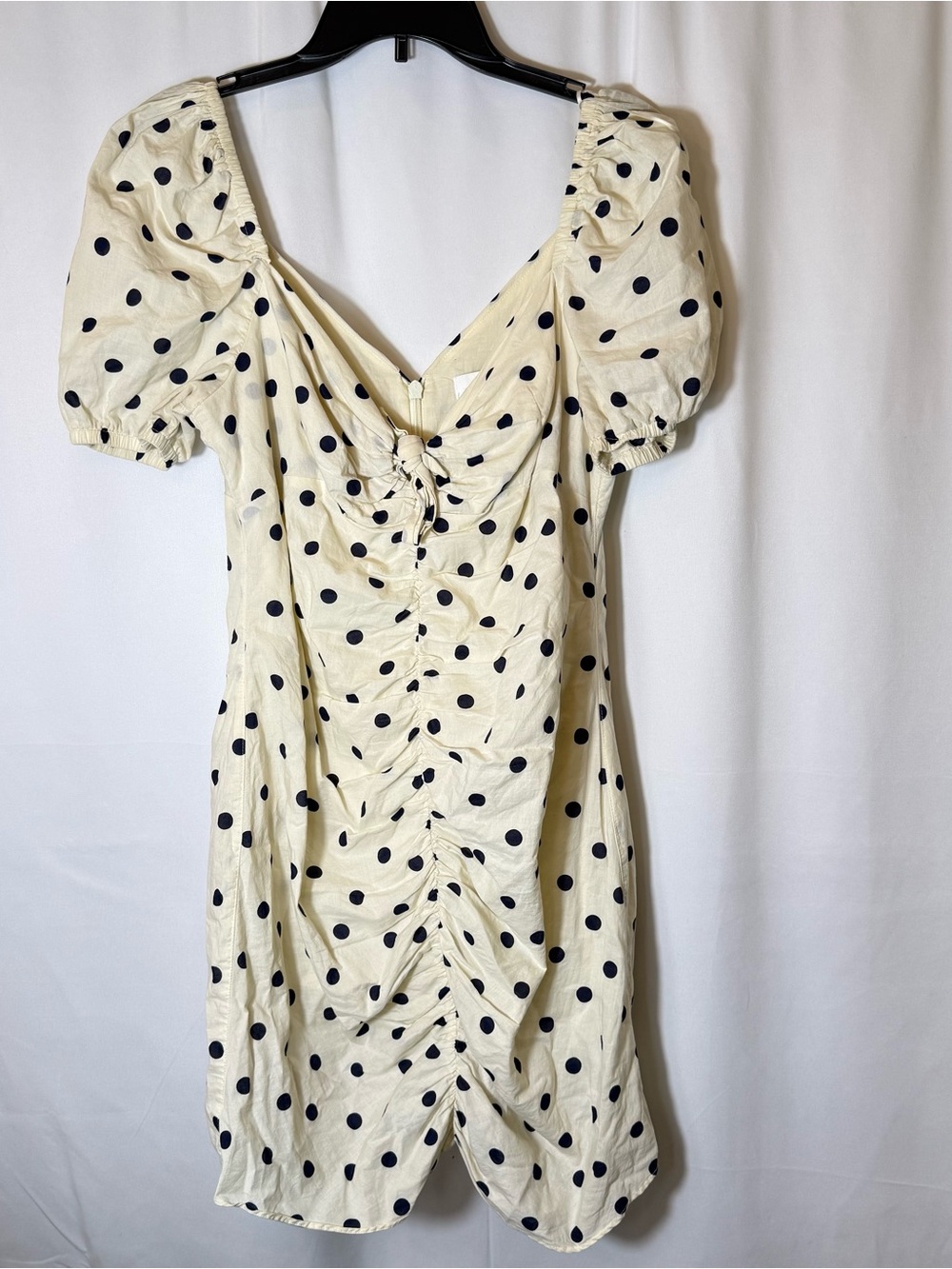 Topshop Cream Mini Dress with Black Polka Dots and Puff Sleeves - Picture 5 of 6